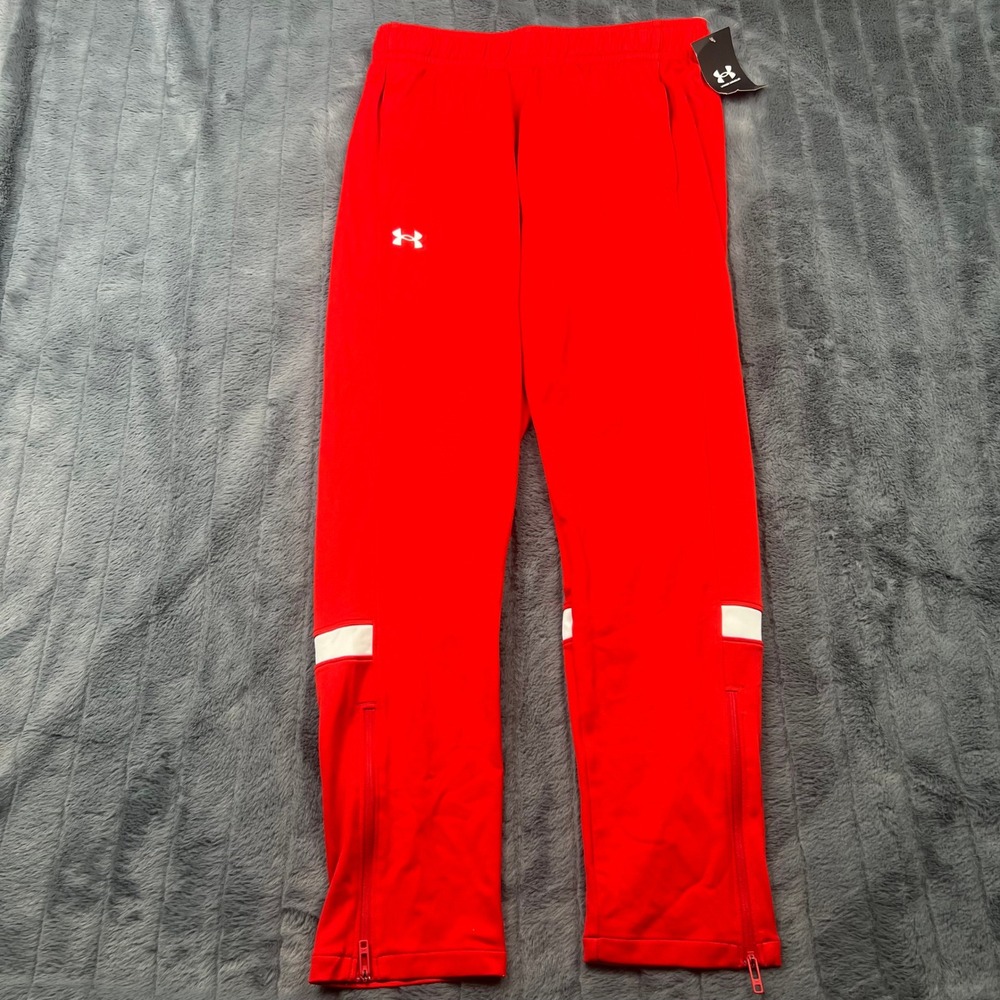 Under Armour Team Knit Warm Up Pants Red White 1376888 Mens Small